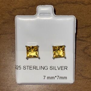 Sterling Silver 925 Yellow CZ Screw Back Earrings